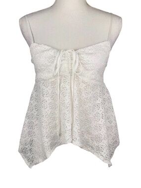White Large Lace Top Peplum Babydoll Cami Asymmetrical Coquette Boho Cottagecore